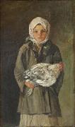 Ion Andreescu Girl holding a chicken oil on canvas